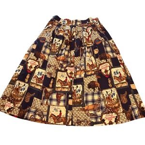 90s Western Canadian Trappers Buffalo Cotton USA Midi Skirt Size 28" Equestrian